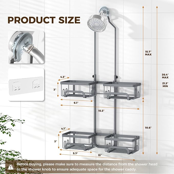 REINHARDT Adjustable Shower Caddy Hanging Split Shower Caddy - Image 6