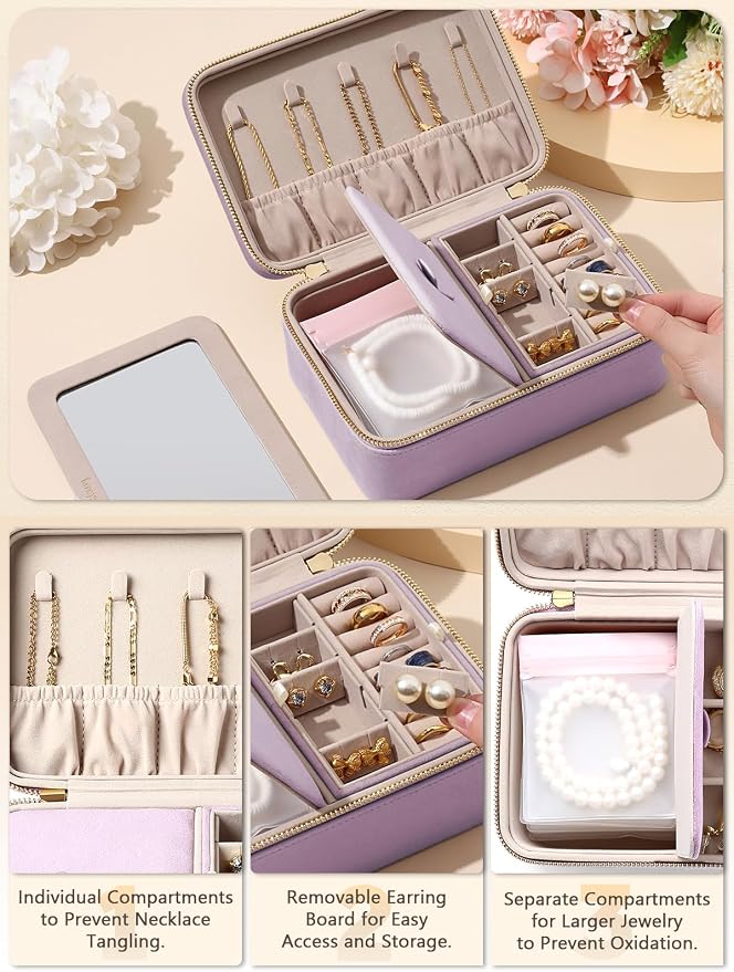 Velvet Travel Jewelry Box with Large Mirror, Double-Layer Jewelry Organizer Case - Image 3