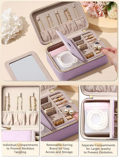 Velvet Travel Jewelry Box with Large Mirror, Double-Layer Jewelry Organizer Case - Image 3