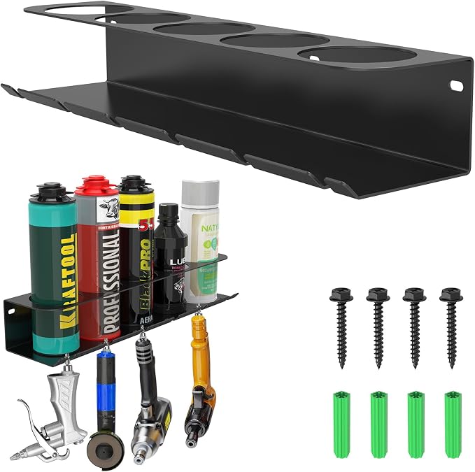 woiron Pneumatic Tool Holder/Aerosol Rack Combo, Wall Mounted Spray Can Bottle by woiron