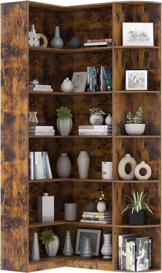 Loomie Bookshelves, 6 Tiers Shelf Large Tall Corner Etagere Bookcase by LOOMIEDirect