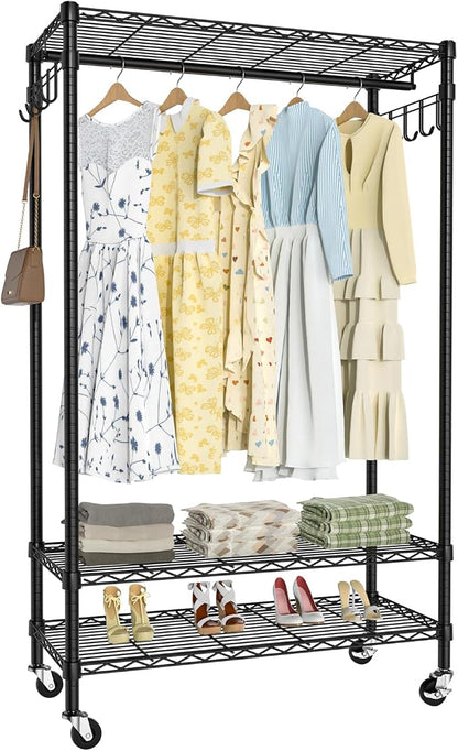 Garment Rack Heavy Duty 3 Tiers Adjustable Freestanding Metal Rolling Clothing by BLYLUND