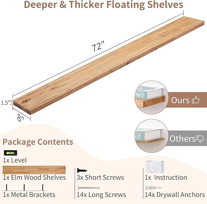 Axeman Rustic Elm Wood Floating Shelves - Image 2