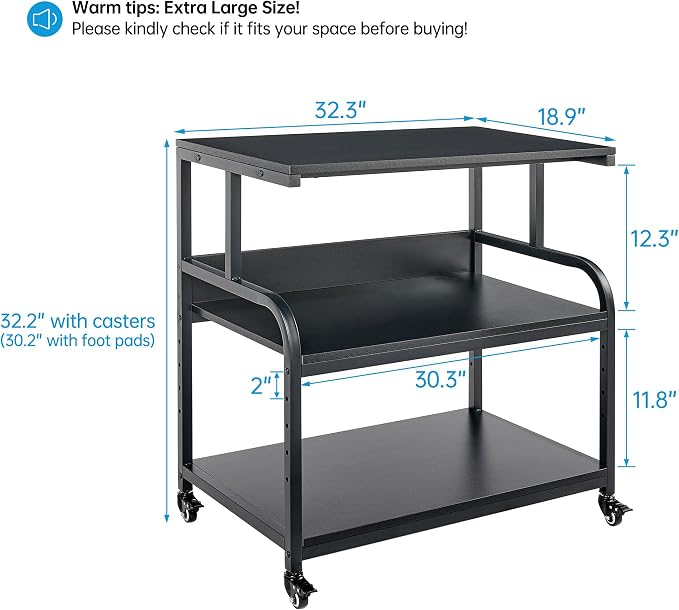 32.3" x 18.9" Extra Large Printer Stand Table - Image 2