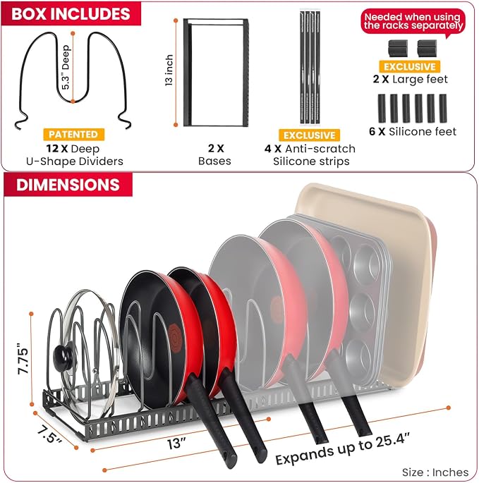 Better Things Home 12+ Expandable Pan and Pot Lid Organizer Rack - Image 4