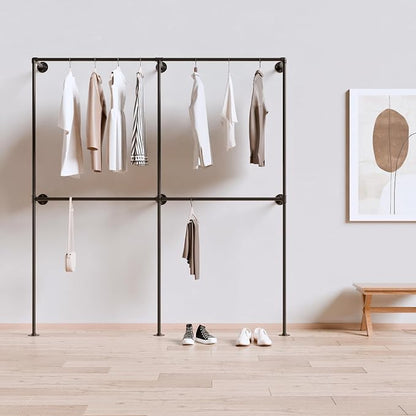 Industrial Pipe Clothing Rack, Heavy Duty Wall Mounted Clothes Rack, Retail by Anynice