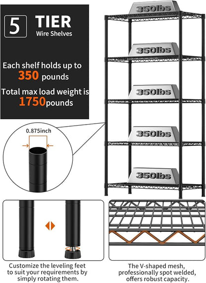 5 Tier Heavy Duty Adjustable Storage Shelf Organizer Storage Metal Shelves - Image 4