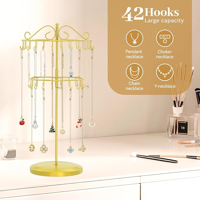 MODOWEY Rotating Necklace Holder Organizer Display Stand - Image 2