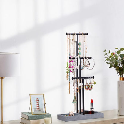 Love-KANKEI Jewelry Organizer Stand Metal & Wood Base and Large Storage - Image 7