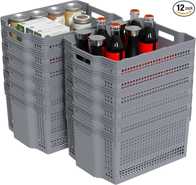 12-Pack Large Plastic Storage Baskets, Deep Stacking Storage Basket Bin by Vadidiya