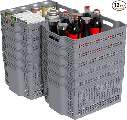 12-Pack Large Plastic Storage Baskets, Deep Stacking Storage Basket Bin by Vadidiya