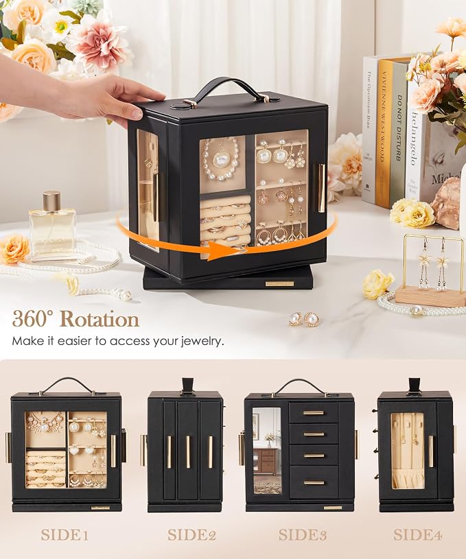Homde Christmas Gifts Jewelry Box 360° Rotating, Necklace Earring Organizer - Image 3