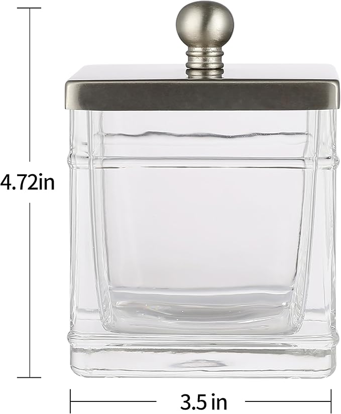 Glass Cotton Jar Holder 2 Pack– Satin Nickel Lid, Elegant Bathroom Storage - Image 2