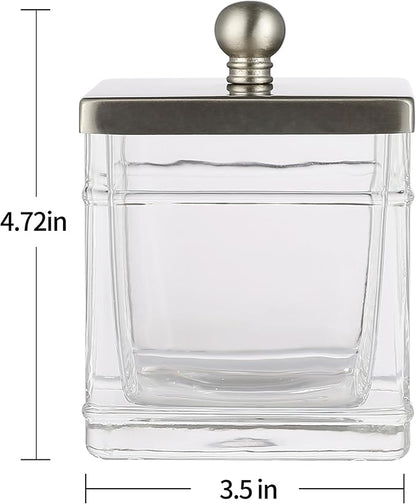 Glass Cotton Jar Holder 2 Pack– Satin Nickel Lid, Elegant Bathroom Storage - Image 2