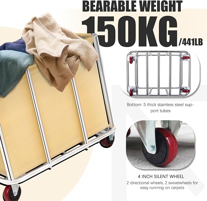 Commercial Laundry Cart with Wheels, 11.35 Bushel Large Laundry Tumbler with - Image 3
