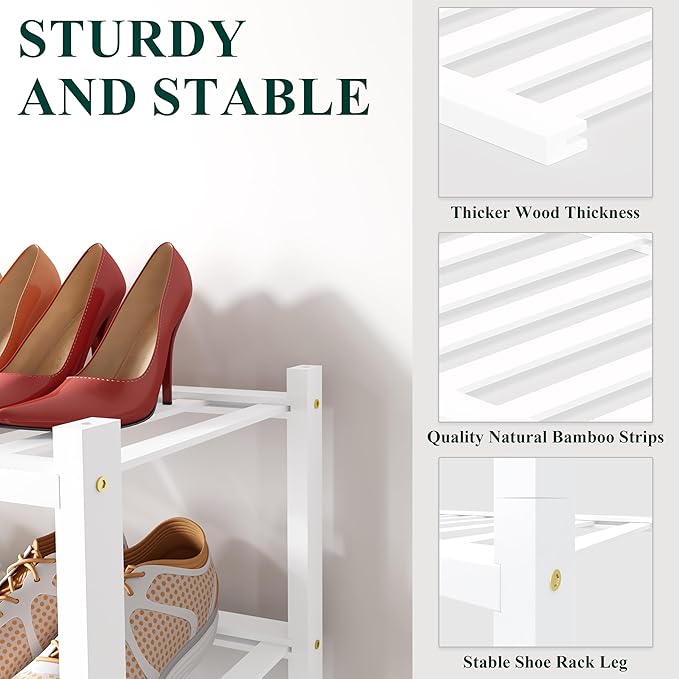 Smiry Bamboo Shoe Rack for Closet, 6 Tier Long Wooden Stackable Shoe Organizer - Image 2
