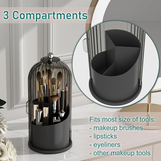 GAXmi Makeup Brush Holder with Lid Cosmetic Tools Organizer 360 Rotating - Image 4