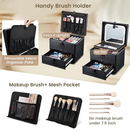 Makeup Case with Drawer, Detachable Lighted LED Mirror, Makeup Organizer Box - Image 2