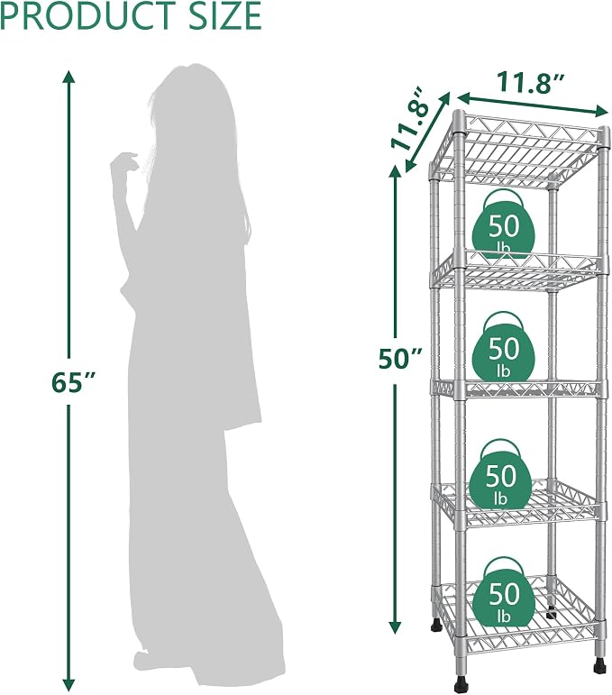 GIOTORENT 5 Tier Standing Shelving Metal Units, Adjustable Height Wire Shelf - Image 2