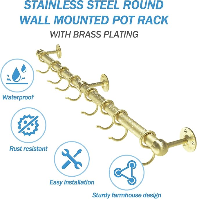 ROTHLEY Stainless Steel Hanging Pot Rack Hanger: 23.7 Inch Brass Pot and Pan - Image 4