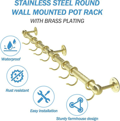 ROTHLEY Stainless Steel Hanging Pot Rack Hanger: 23.7 Inch Brass Pot and Pan - Image 4