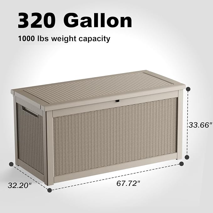 320 Gallon Waterproof Outdoor Storage Box, UV Resistant Resin Deck Box - Image 2