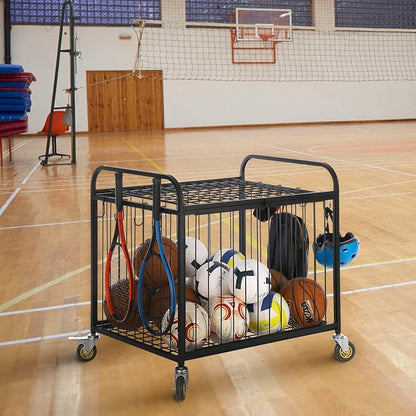 MyGift Large Capacity Metal Rolling Multi Sports Ball Cage Storage Hopper - Image 6