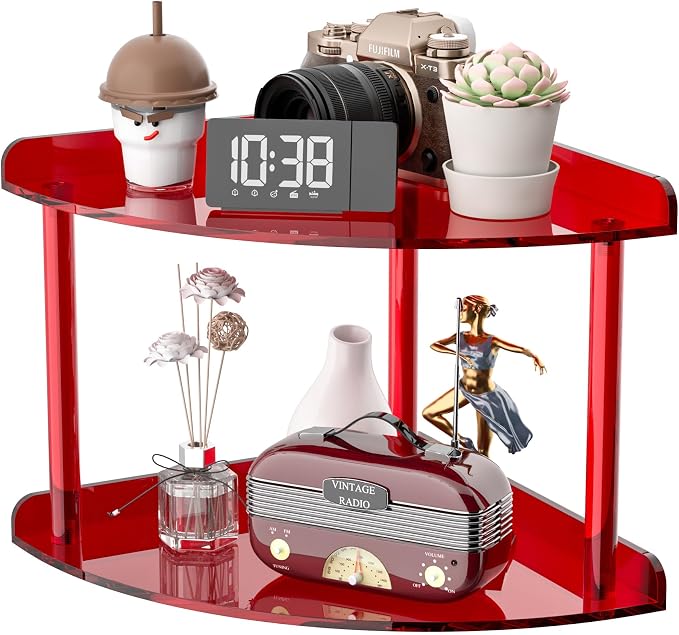 2 Tier Acrylic Corner Shelf Organizer Storage 9.5x9.5x8 Inch, Study Room by Sezanrpt