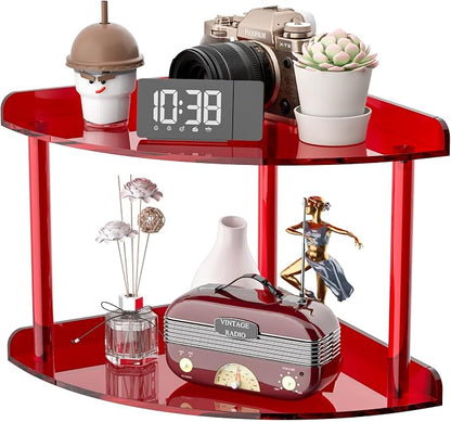 2 Tier Acrylic Corner Shelf Organizer Storage 9.5x9.5x8 Inch, Study Room by Sezanrpt