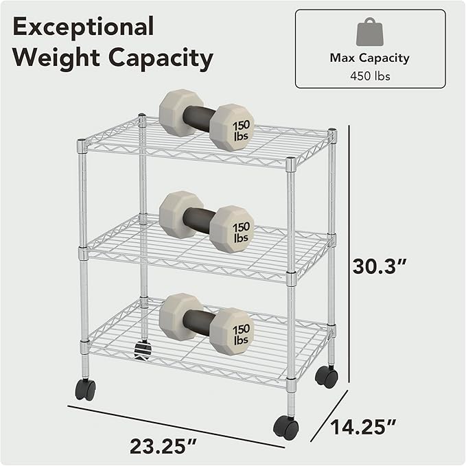 3 Tier Wire Shelving Unit Storage Rack, Metal Heavy Duty Utility Organizers - Image 3