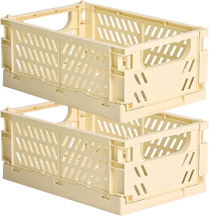 2-Pack Small Pastel Plastic Storage Baskets, Collapsible Crates by HUUSMOT
