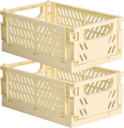 2-Pack Small Pastel Plastic Storage Baskets, Collapsible Crates by HUUSMOT
