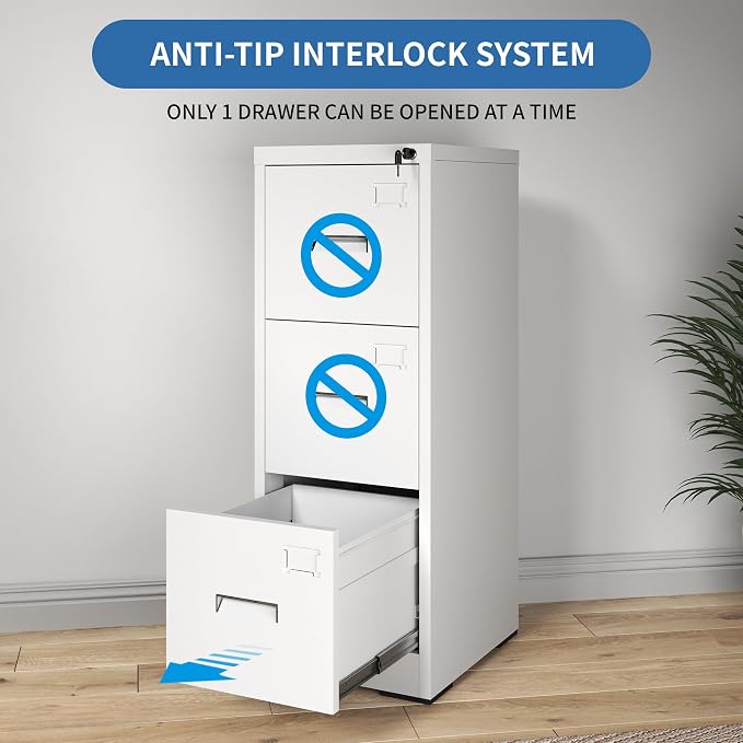 3 Drawer File Cabinets with Lock, Heavy Duty Metal Storage Cabinets Office - Image 5