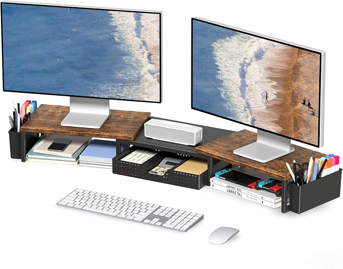 OPNICE Wood Desk Organizers and Accessories, Dual Monitor Stand Riser by OPNICE