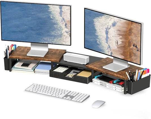 OPNICE Wood Desk Organizers and Accessories, Dual Monitor Stand Riser by OPNICE