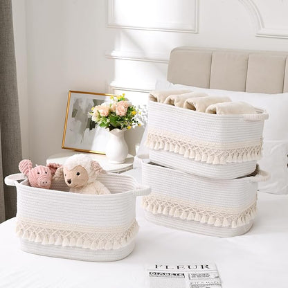 6 Pack Storage Basket for Shelves, Boho Cotton Rope Storage Bins - Image 5