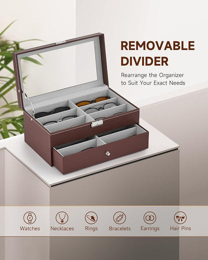 CO-Z Sunglasses Organizer with 12 Slots, Leather Eyeglasses Storage Box - Image 5