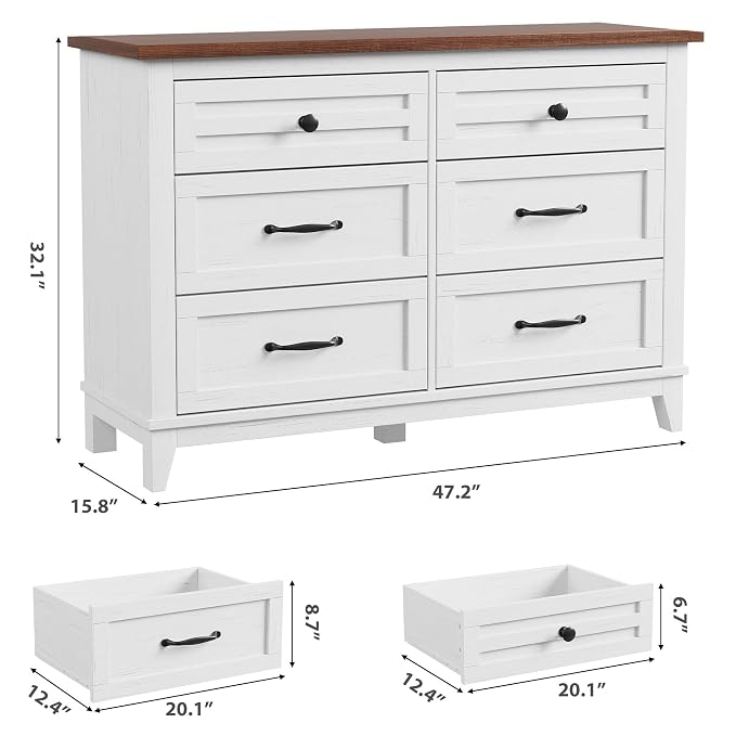 GarveeHome 6 Dresser for Bedroom, 47 in Wide Drawer Dresser - Image 5
