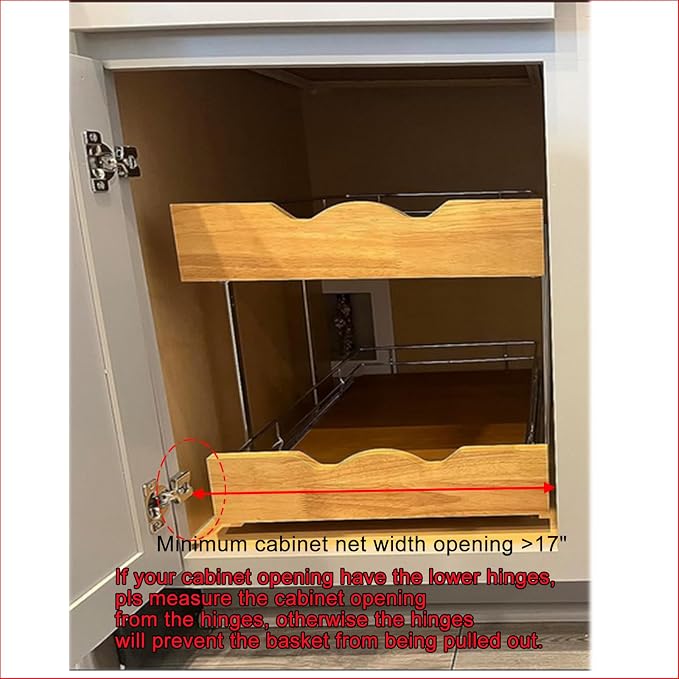 DINDON 2 Tier Pull Out Cabinet Organizer Slide Out Wood Shelf Double Tier - Image 3