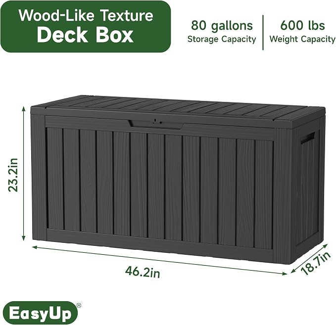 80 Gallon Waterproof Resin Deck Box, UV Resistant Outdoor Storage - Image 2
