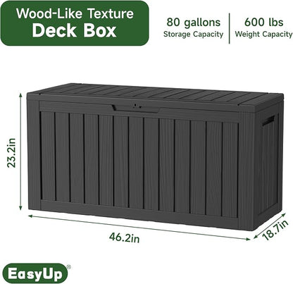 80 Gallon Waterproof Resin Deck Box, UV Resistant Outdoor Storage - Image 2