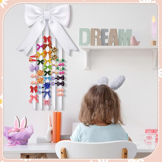 Weysat White Bow Organizer for Girls Huge Bow Holder for Girls Hair Bows Claw - Image 5