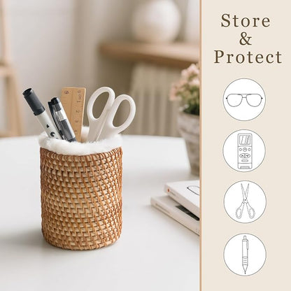 Mkono Glasses Holder for Nightstand Rattan Plush Lined Protective Glasses Stand - Image 5