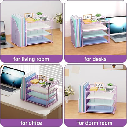 Marbrasse Desk Organizer and Accessories，4-Tier Paper Letter Tray Organizer - Image 6