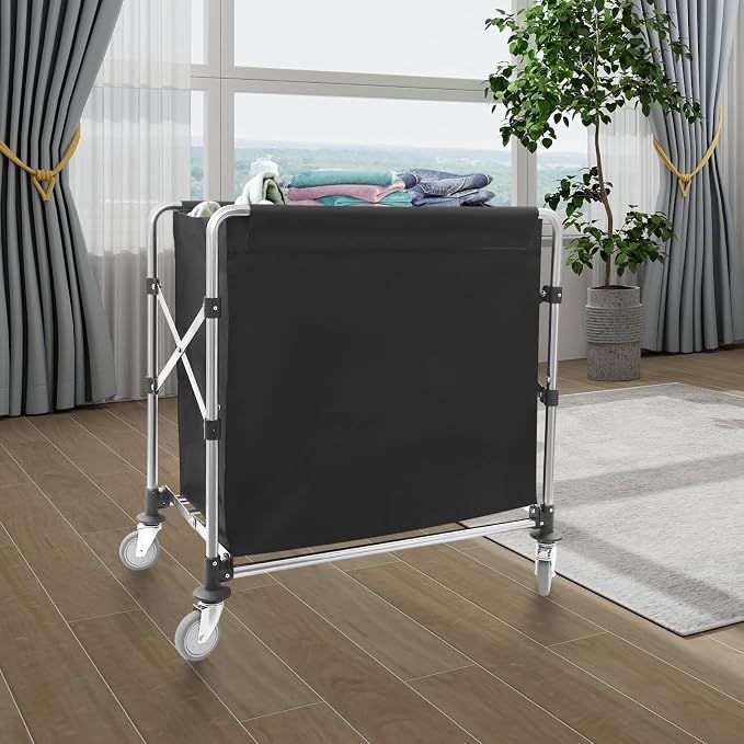 Commercial Laundry Cart with Wheels, Folding Laundry Hamper Cart, Heavy Duty - Image 6