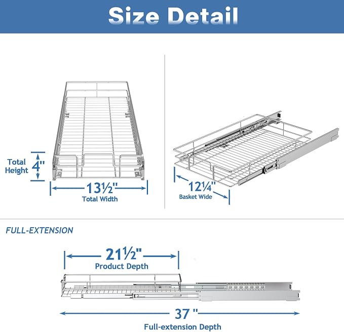 Pull Out Cabinet Organizer 13½" W x 21½" D, Heavy Duty Cabinet Pull Out Shelves - Image 3