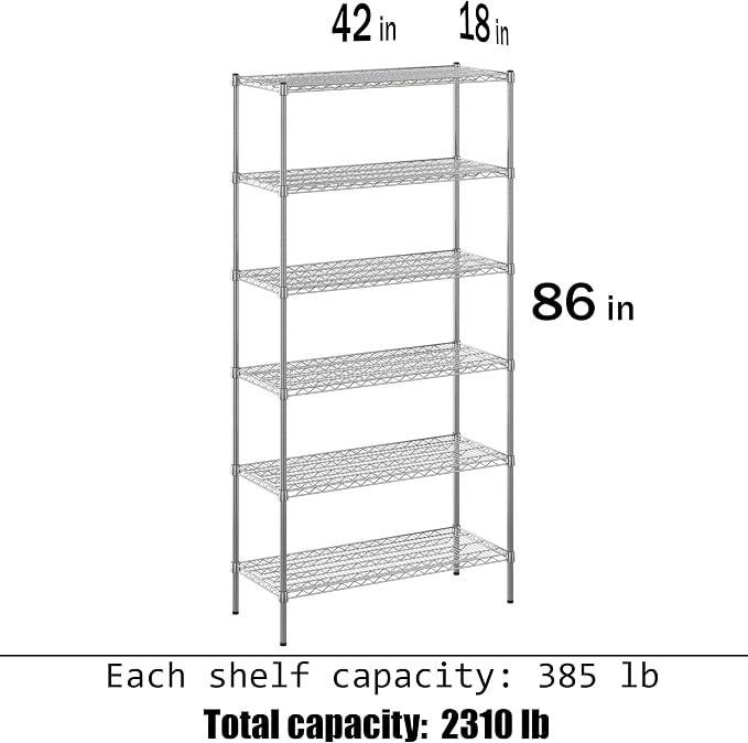 18" Deep x 42" Wide x 86" Height Wire Shelving Kit | 6-Tier | NSF Commercial - Image 3