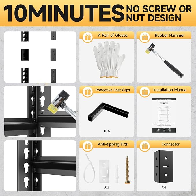 5-Tier 60”D X 20”W X 72”H Garage Shelving Heavy Duty 3000LBS Shop Shelves Heavy - Image 7