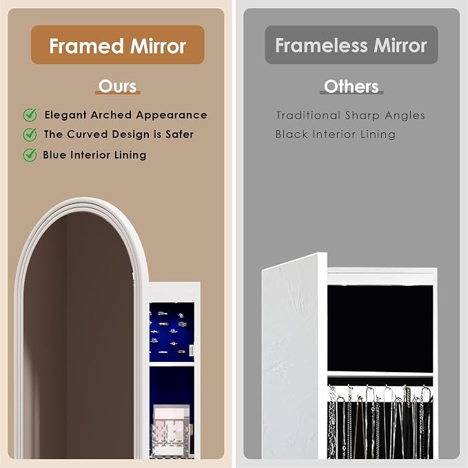 47in Tall Jewelry Cabinet Organizer, Arched Wall or Door Mounted Jewelry Armoire - Image 5