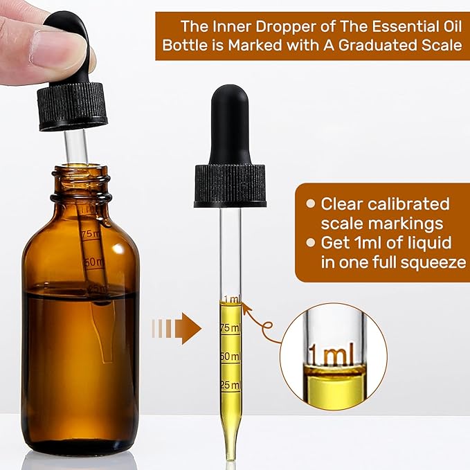 4 Pack 1 oz Glass Dropper Bottles - 30ml Dark Amber Tincture Bottles with - Image 2